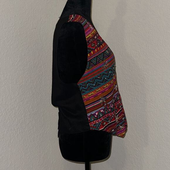 Vintage Fashion Passport Vest Women’s Medium Multi Aztec Pockets Embellished 80s - Picture 2 of 8